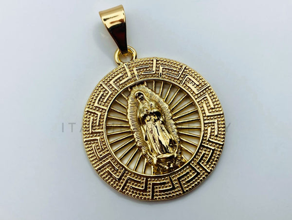 Dije de Lujo - 105715 - Dije Medalla Virgen con Grecas Oro Laminado 18K