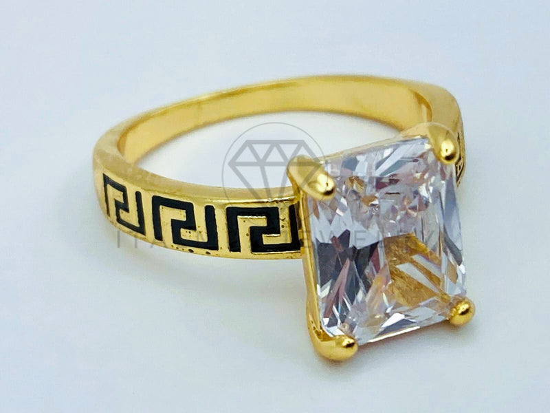 Anillo de Dama - 105766 - Anillo Solitario Princesa Grecas Oro Laminado 18K