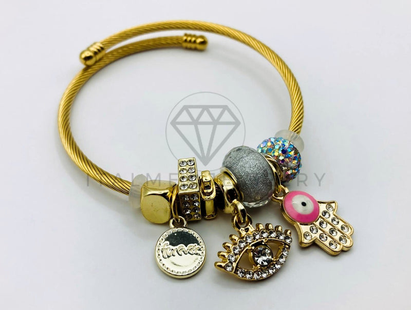 Pulsera de Lujo - 105648 - Pulsera PDR Ojo Y Mano Hamsa Rosa Oro Laminado 18K