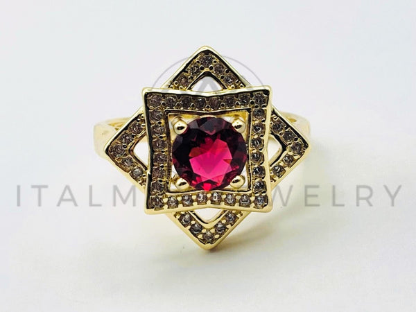 Anillo de Dama - 105560 - Diseño Moderno Circonia Roja Oro Laminado 18K