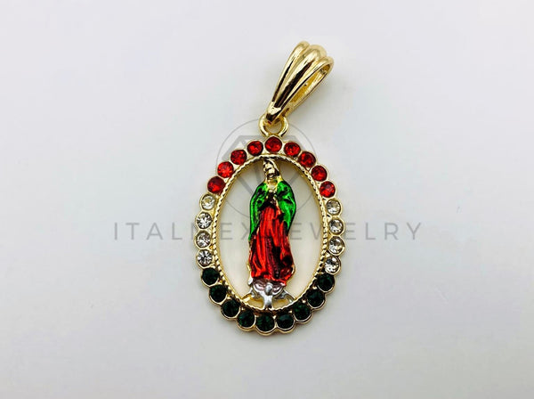 Dije de Lujo - 105658 - Virgen de Guadalupe Circonia Tricolor Oro Laminado 18K