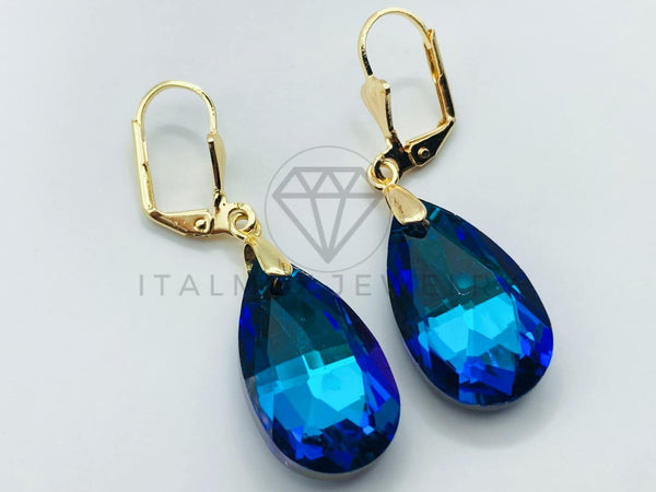 Arete de Lujo - 105775 - Arete Gota y Circonia Azul Tornasol Oro Laminado 18K