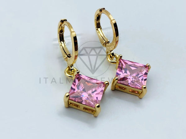 Arete de Lujo - 105793 - Arete Rombo Circonia Rosa Oro Laminado 18K