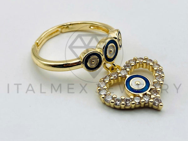 Anillo de Dama - 105569 - Ojo Turco y Corazon Circonia Clara Oro Laminado 18K