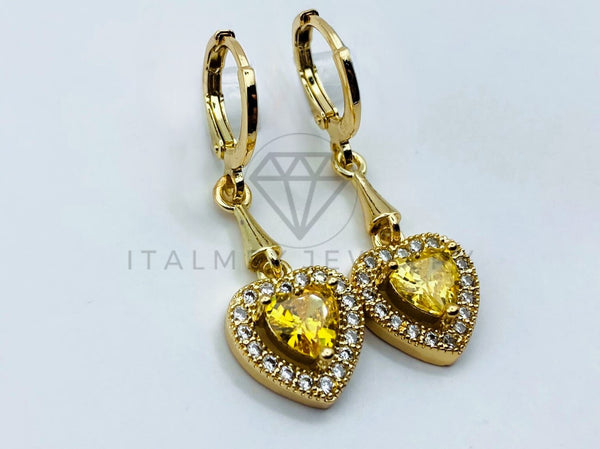 Arete de Lujo - 105797 - Arete Corazon Circonia Amarillo Oro Laminado 18K