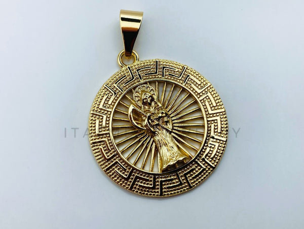 Dije de Lujo - 105714 - Dije Medalla Muerte con Grecas Oro Laminado 18K