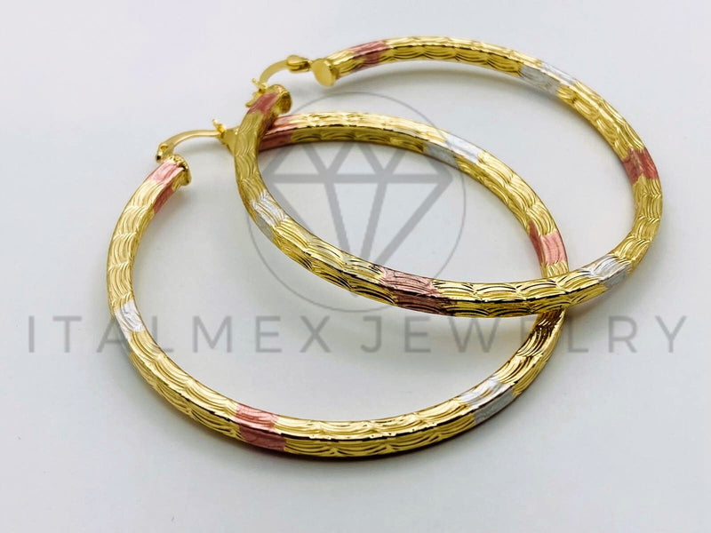 Arete de Lujo - 105532 - Arracada Rayadas Tres Oros 60mm Oro Laminado 18K