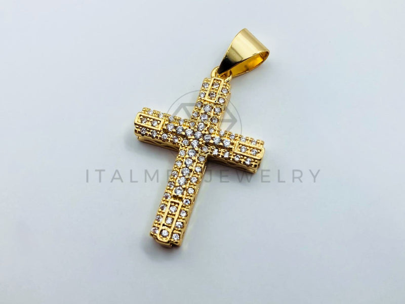 Dije de Lujo - 105707 - Dije Cruz Recta con Circonia Clara Chico Oro Laminado 18K