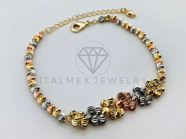 Pulsera de Lujo - 105638 - Pulsera Bola Rayada Tres Oros Oro Laminado 18K