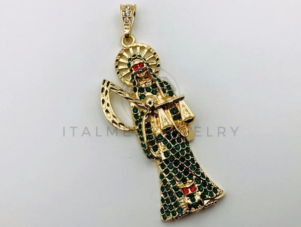 Dije de Lujo - 105661 - Dije Santa Muerte Circonia Verde Grande Oro Laminado 18K