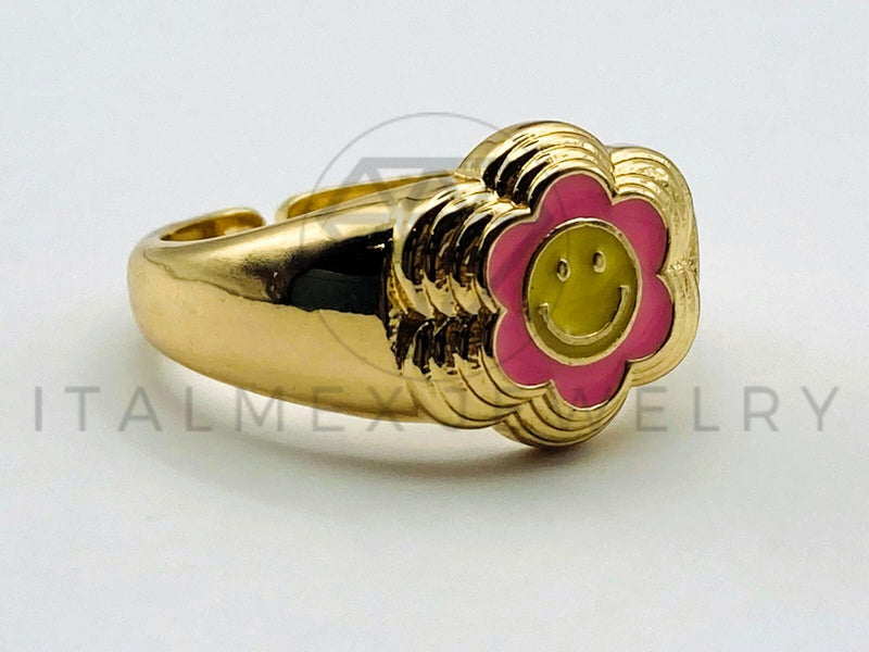 Anillo de Dama - 105565 - Diseño Graduacion Flor Amarilla y Rosa Oro Laminado 18K