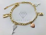 Pulsera de Lujo - 105806 - Pulsera Charms Llave y Candado 3 Tonos Oro Laminado 18K