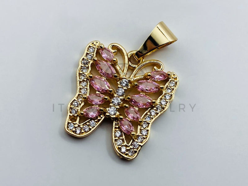 Dije de Lujo - 105723 - Dije Mariposa Circonia Rosa Oro Laminado 18K