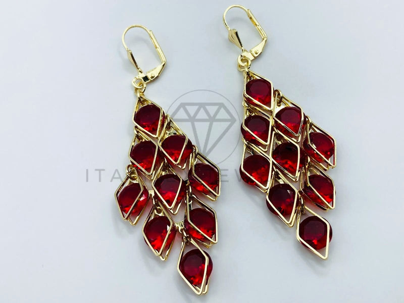 Arete de Lujo - 105773 - Arete Candil Circonia Roja Oro Laminado 18K