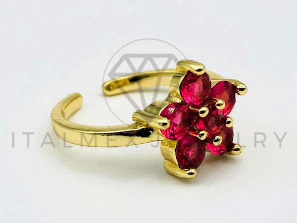 Anillo de Dama - 105587 - Anillo Flor con Circonia Roja Oro Laminado 18K