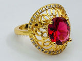 Anillo de Dama - 105763 - Anillo Solitario Floral Circonia Roja Oro Laminado 18K