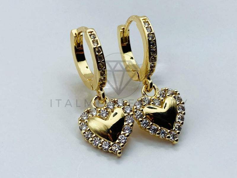 Arete de Lujo - 105788 - Arete Corazon Biselado Circonia Clara Oro Laminado 18K