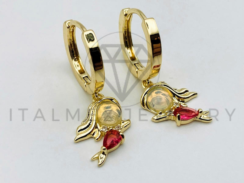 Arete de Lujo - 105610 - Huggie Sirena Circonia Rosa Oro Laminado 18K