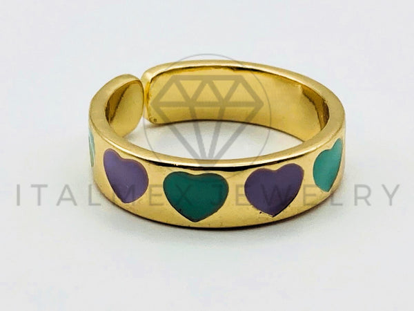 Anillo de Dama - 105568 - Argolla Corazones con Esmalte Oro Laminado 18K