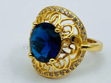 Anillo de Dama - 105764 - Anillo Solitario Floral Circonia Azul Oro Laminado 18K