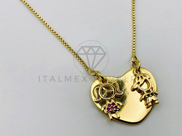 Collar Elegante - 105615 -Collar Niño y Niña Corazon y Circonia Oro Laminado 18K