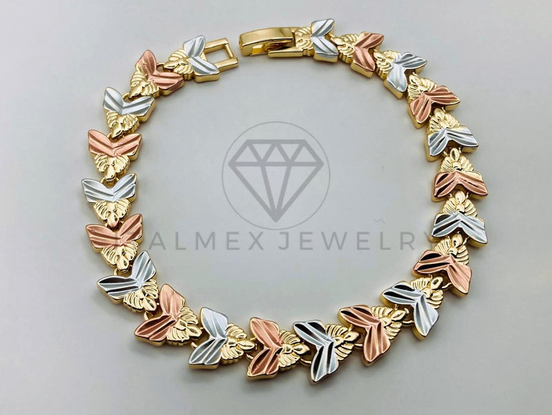 Pulsera de Lujo - 105637 - Pulsera Eslabon Mariposas Tres Oros Oro Laminado 18K