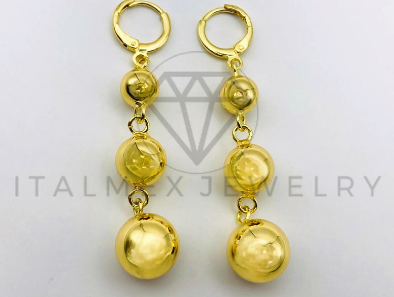 Arete de Lujo - 105613 - Arete Tres Bolas Oro Laminado 18K