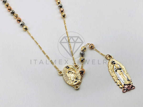 Rosario de Lujo - 105618 - Estilo Diamantado con Medalla Virgen 3 Oros Oro Laminado 18K