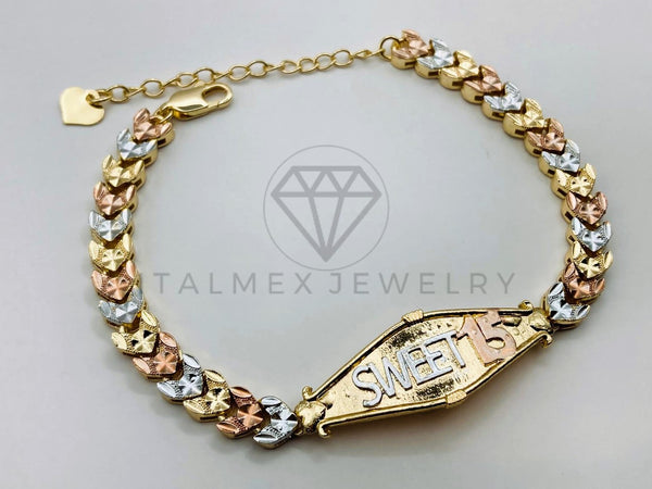 Pulsera de Lujo - 105645 - Esclava Placa Sweet 15 Oro Laminado 18K