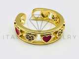 Anillo de Dama - 105585 - Argolla Corazones Esmalte Rosas y Circonia Oro Laminado 18K