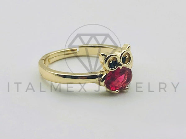 Anillo de Dama - 105553 - Diseño Buho Circonia Roja Oro Laminado 18K