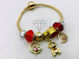 Pulsera de Lujo - 105651 - Pulsera PDR Osito de Peluche Rojo Oro Laminado 18K