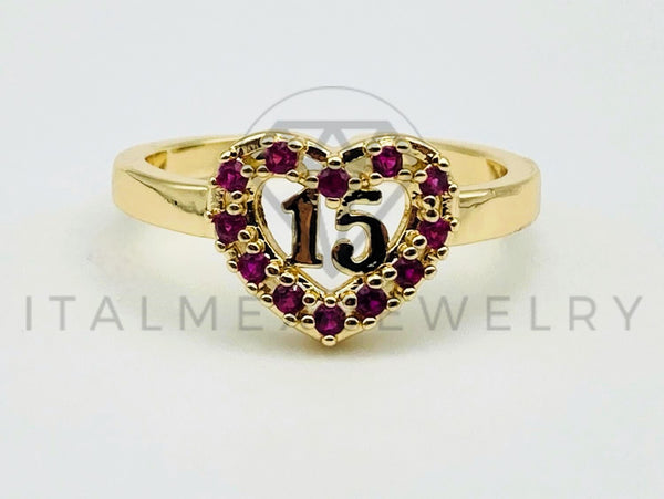 Anillo de Dama - 105573 - Anillo 15 Años Corazon Circonia Rosa Oro Laminado 18K