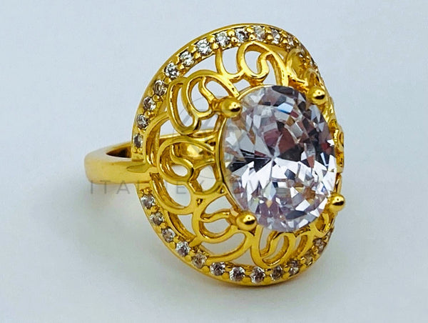 Anillo de Dama - 105762 - Anillo Solitario Floral Circonia Clara Oro Laminado 18K