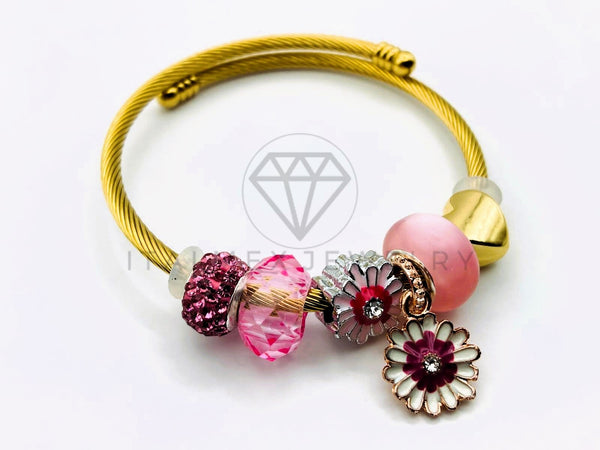 Pulsera de Lujo - 105655 - Pulsera PDR Flores y Circonia Rosa Oro Laminado 18K