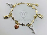 Pulsera de Lujo - 105808 - Pulsera Charms Llave y Candados 3 Tonos Oro Laminado 18K