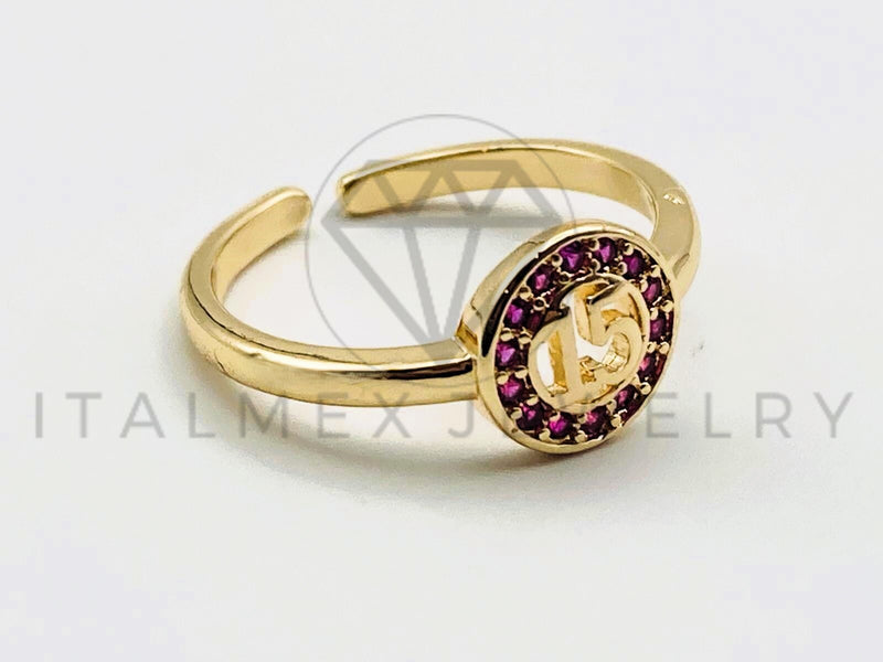 Anillo de Dama - 105572 - Anillo 15 Años Circonia Rosa Oro Laminado 18K