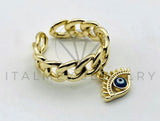 Anillo de Dama - 105555 - Cadena Cubana y Ojo Turco Circonia Oro Laminado 18K