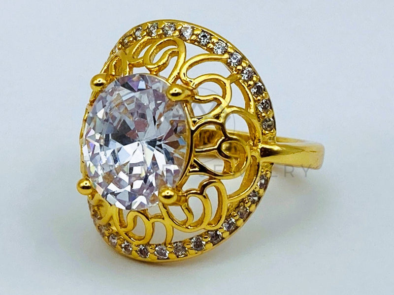 Anillo de Dama - 105762 - Anillo Solitario Floral Circonia Clara Oro Laminado 18K