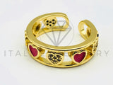 Anillo de Dama - 105585 - Argolla Corazones Esmalte Rosas y Circonia Oro Laminado 18K