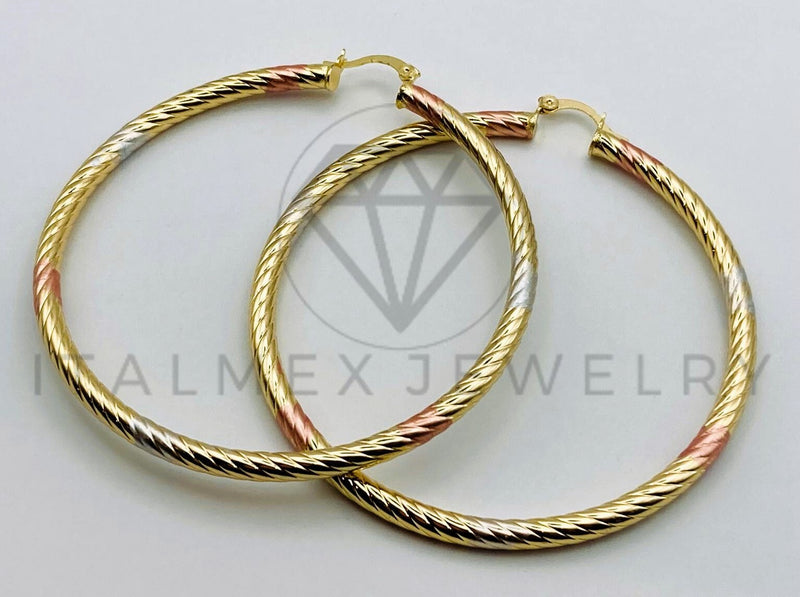 Arete de Lujo - 105535 - Arracada Diagonal 70mm Oro Laminado 18K