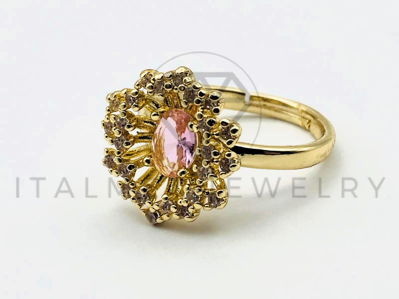 Anillo de Dama - 105561 - Diseño Flor Filigrana Circonia Rosa Oro Laminado 18K