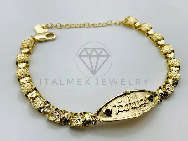 Pulsera de Lujo - 105644 - Esclava Placa 15 Años Dorada Oro Laminado 18K