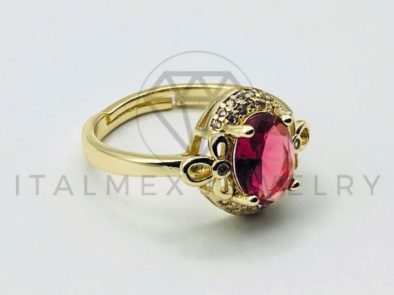 Anillo de Dama - 105557 - Diseño Filigrana Circonia Roja Oro Laminado 18K