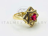 Anillo de Dama - 105560 - Diseño Moderno Circonia Roja Oro Laminado 18K