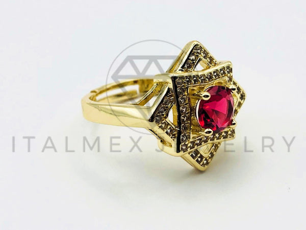 Anillo de Dama - 105560 - Diseño Moderno Circonia Roja Oro Laminado 18K