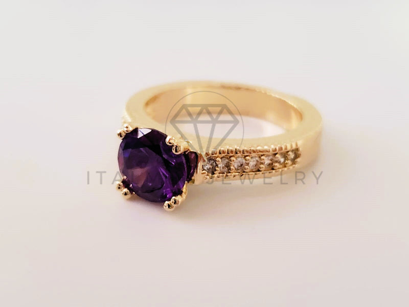 Anillo de Dama - 105380 - Anillo Solitario con Circonia Morada Oro Laminado 18K