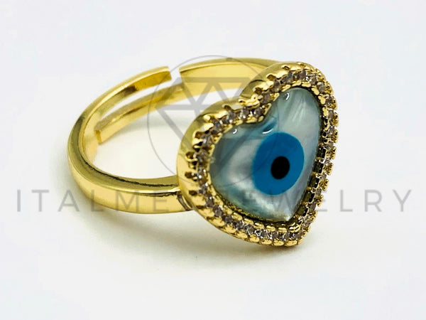 Anillo de Dama - 105588 - Anillo Ojo Turco Corazon Circonia Clara Oro Laminado 18K