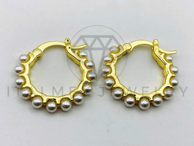 Arete de Lujo - 105612 - Huggie Perlas Blancas Oro Laminado 18K