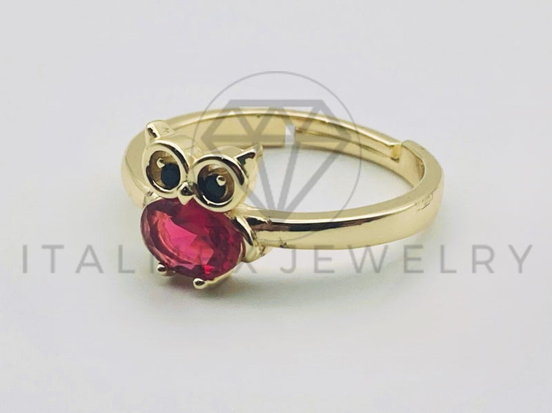 Anillo de Dama - 105553 - Diseño Buho Circonia Roja Oro Laminado 18K